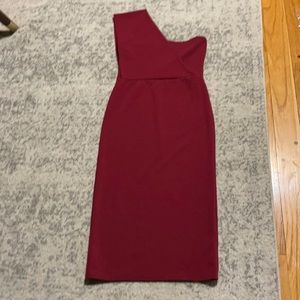 Red One Shoulder Midi Dress Size 8.